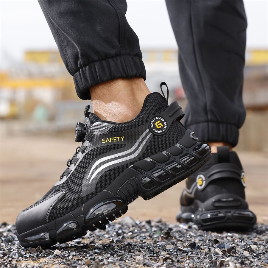 Rotary-Lace Air-Sole Safety Sneaker model F101BK in use, view 2